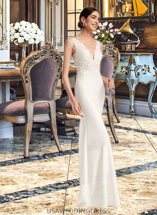 Ainsley Sheath/Column V-neck Court Train Wedding Dress With Sequins DSP0013807