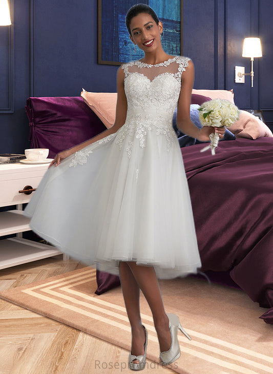 Maren A-Line Illusion Asymmetrical Tulle Wedding Dress With Ruffle SRSP0013808