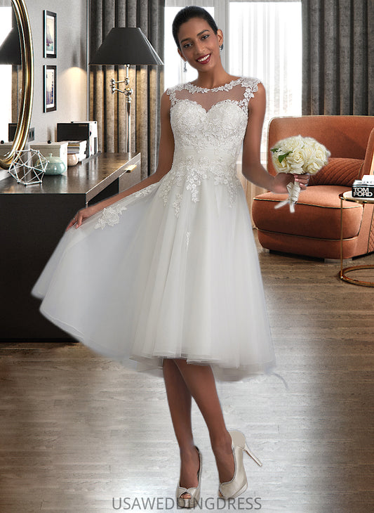 Christine A-Line Illusion Asymmetrical Tulle Wedding Dress With Ruffle DSP0013808