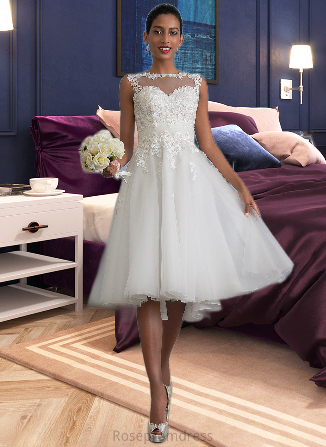 Maren A-Line Illusion Asymmetrical Tulle Wedding Dress With Ruffle SRSP0013808