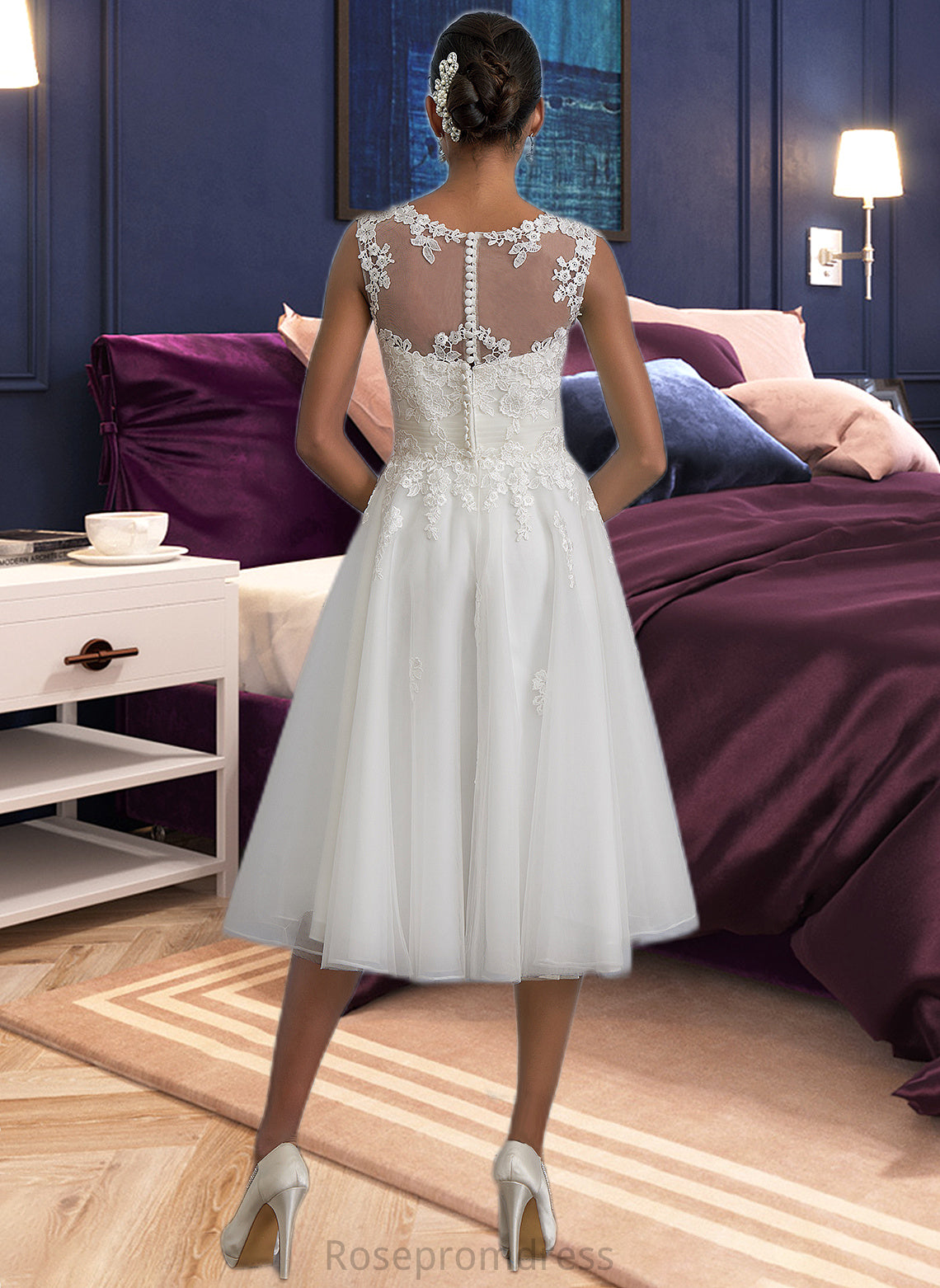 Maren A-Line Illusion Asymmetrical Tulle Wedding Dress With Ruffle SRSP0013808