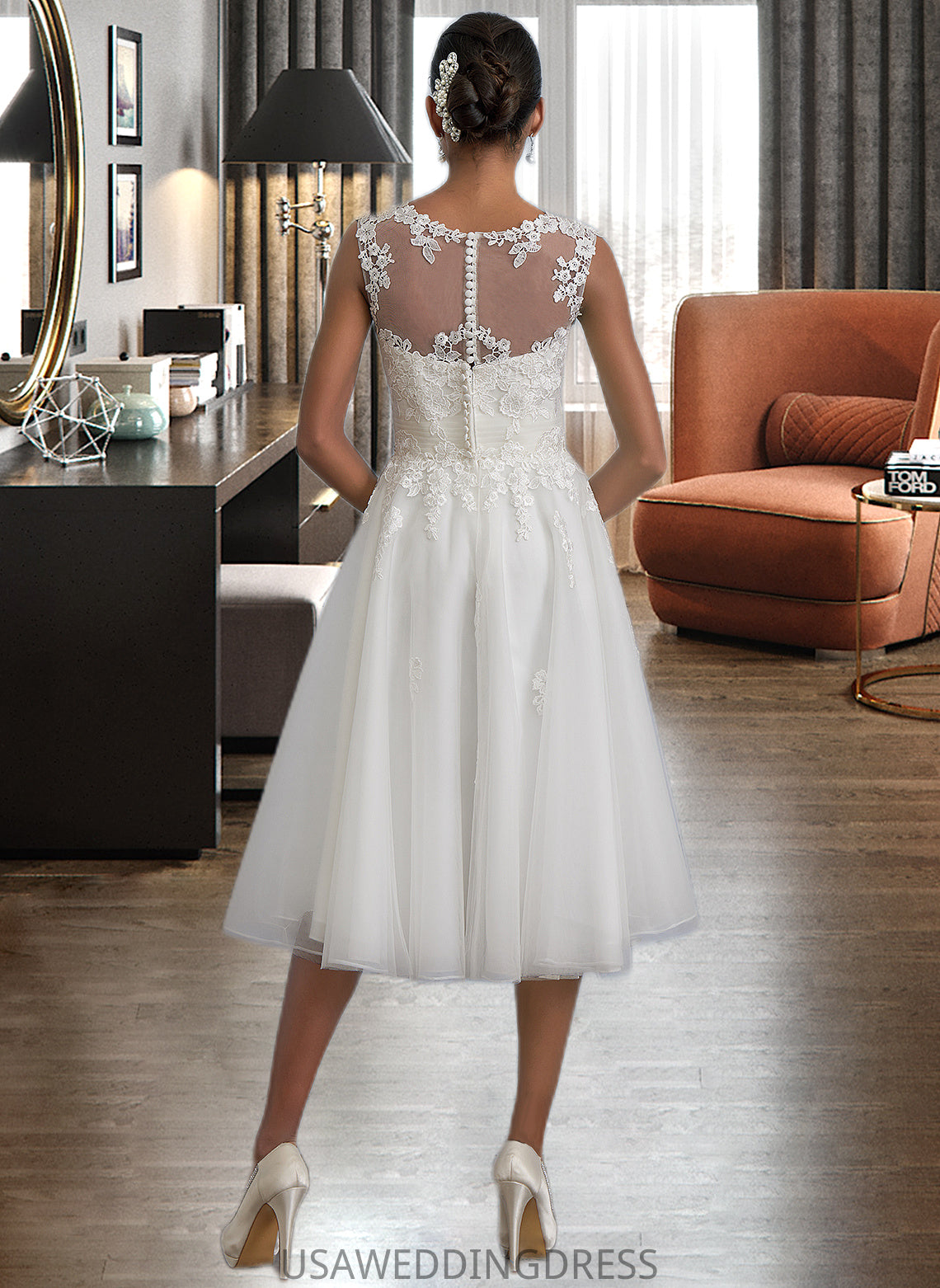 Christine A-Line Illusion Asymmetrical Tulle Wedding Dress With Ruffle DSP0013808