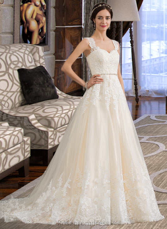 Audrey Ball-Gown/Princess Sweetheart Court Train Tulle Wedding Dress With Beading Sequins SRSP0013813