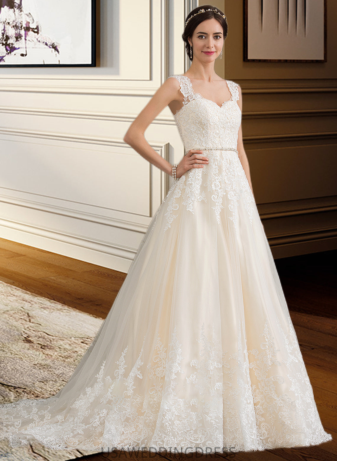 Makena Ball-Gown/Princess Sweetheart Court Train Tulle Wedding Dress With Beading Sequins DSP0013813