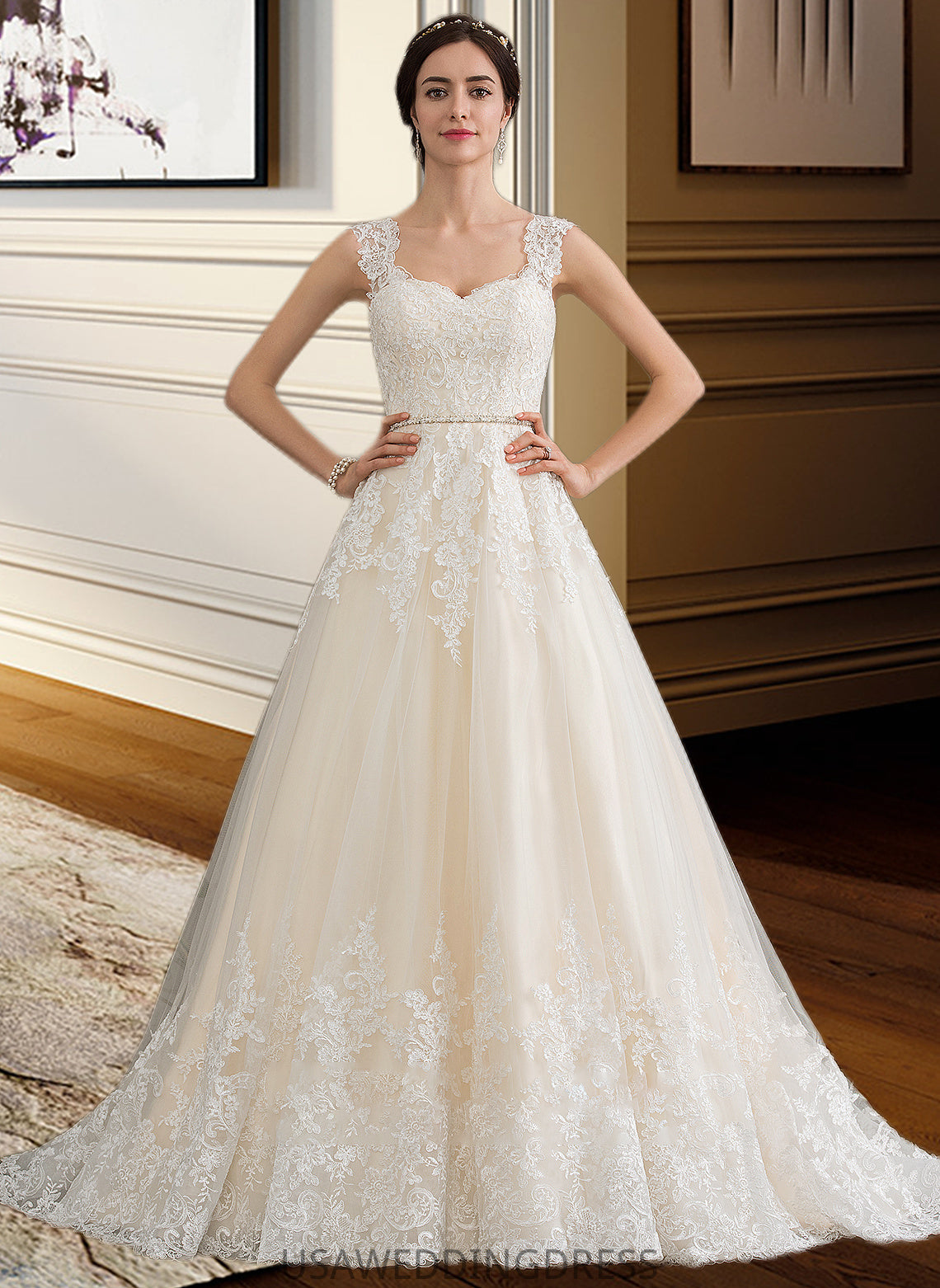 Makena Ball-Gown/Princess Sweetheart Court Train Tulle Wedding Dress With Beading Sequins DSP0013813