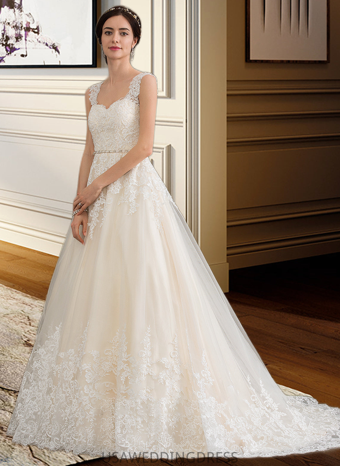 Makena Ball-Gown/Princess Sweetheart Court Train Tulle Wedding Dress With Beading Sequins DSP0013813