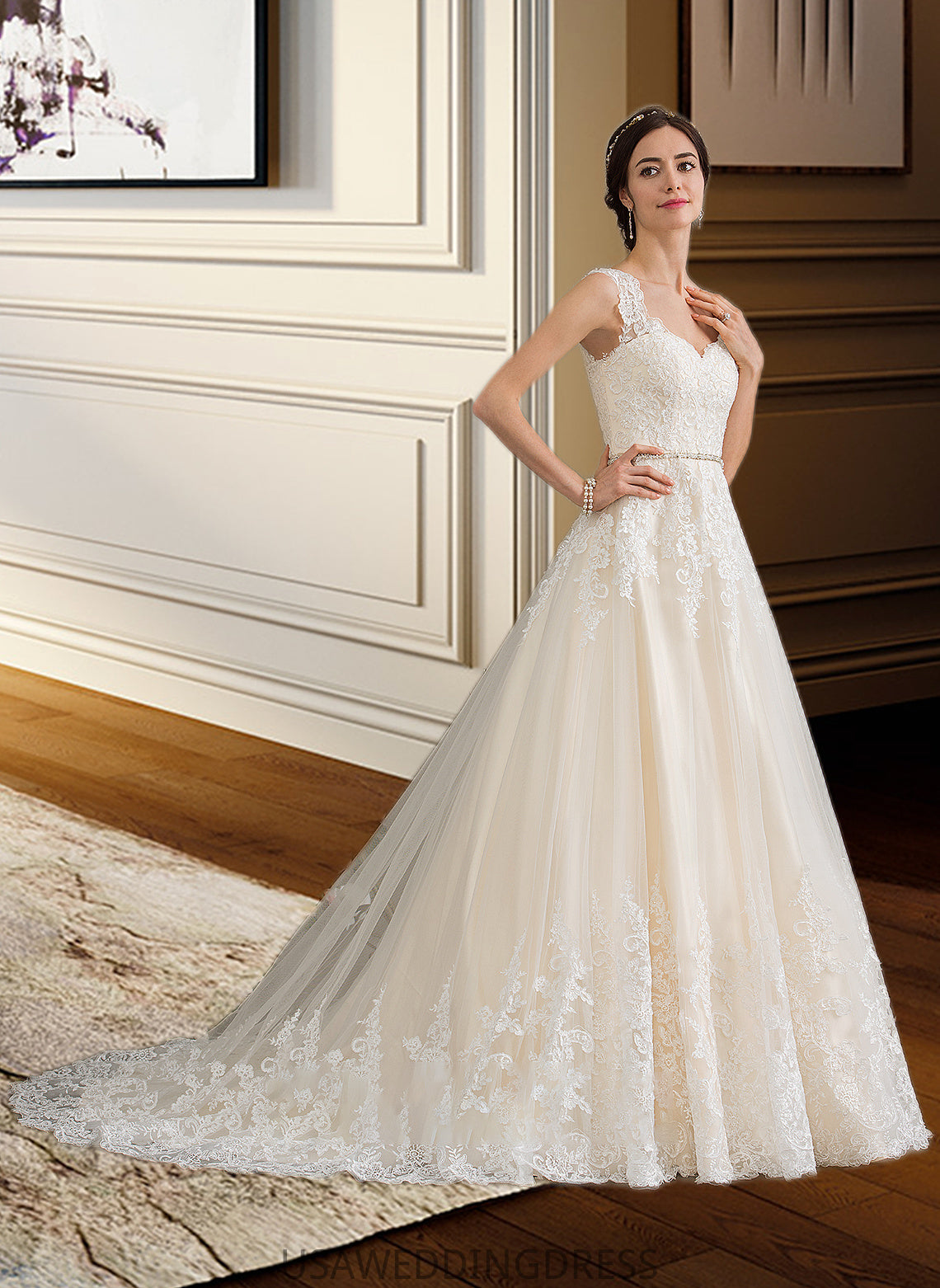 Makena Ball-Gown/Princess Sweetheart Court Train Tulle Wedding Dress With Beading Sequins DSP0013813