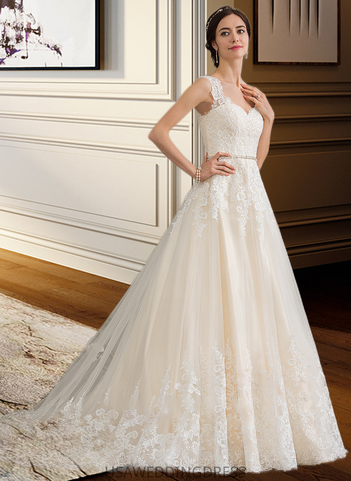 Makena Ball-Gown/Princess Sweetheart Court Train Tulle Wedding Dress With Beading Sequins DSP0013813