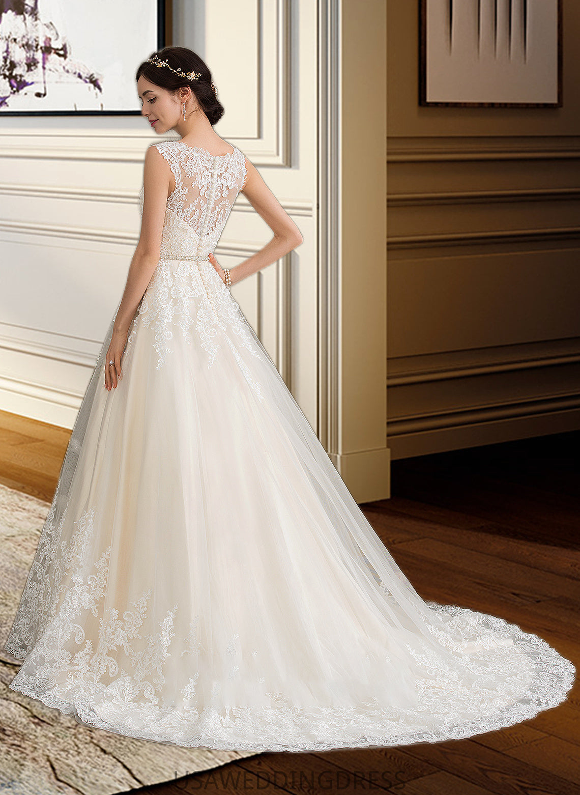 Makena Ball-Gown/Princess Sweetheart Court Train Tulle Wedding Dress With Beading Sequins DSP0013813