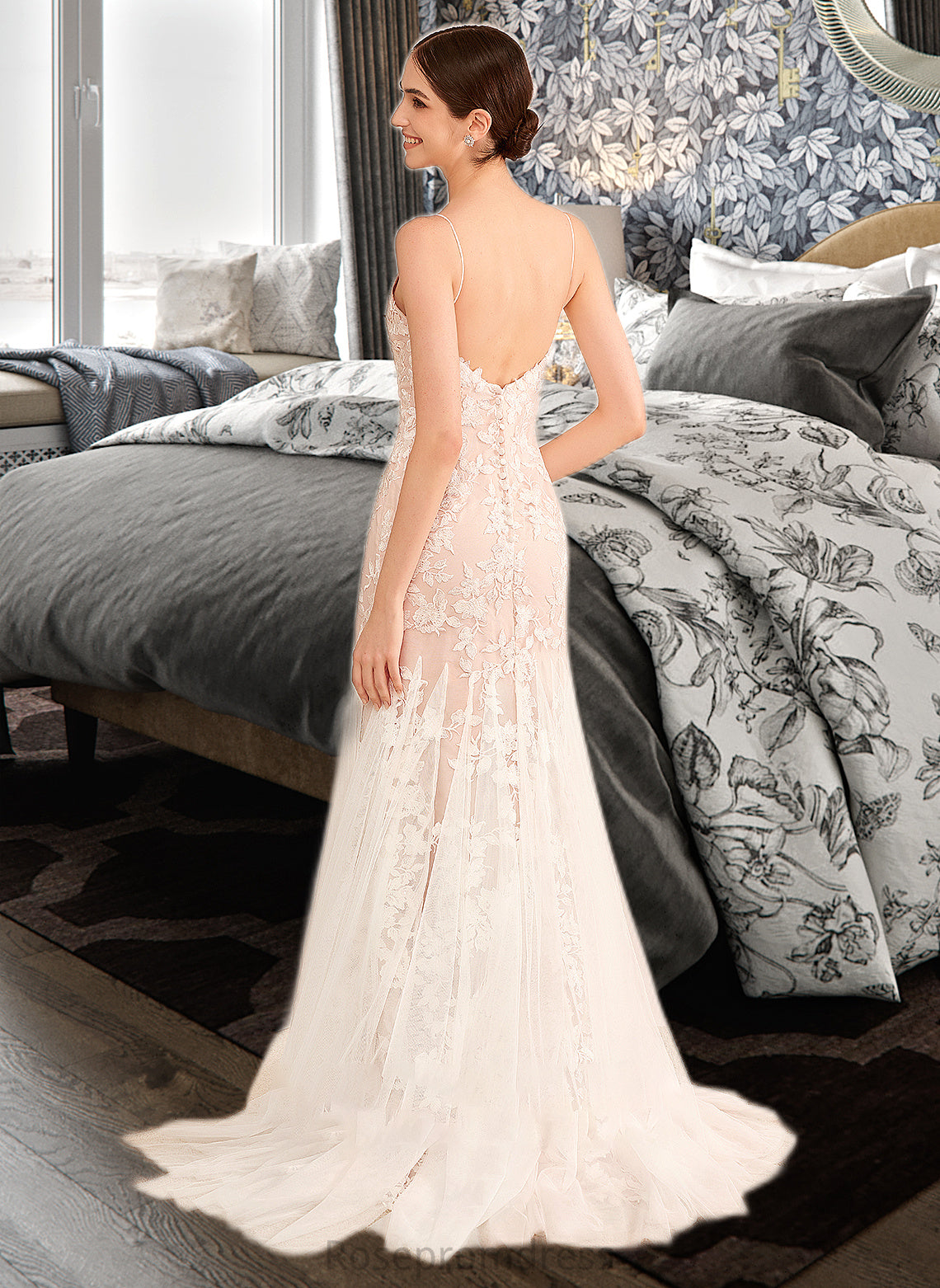 Emelia Trumpet/Mermaid V-neck Court Train Wedding Dress With Lace SRSP0013814