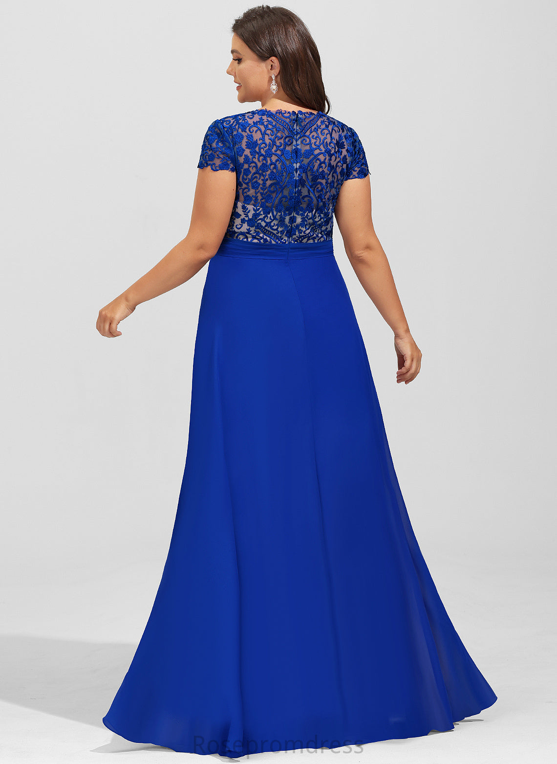 A-Line Lorna Ruffle With Floor-Length Chiffon V-neck Lace Prom Dresses