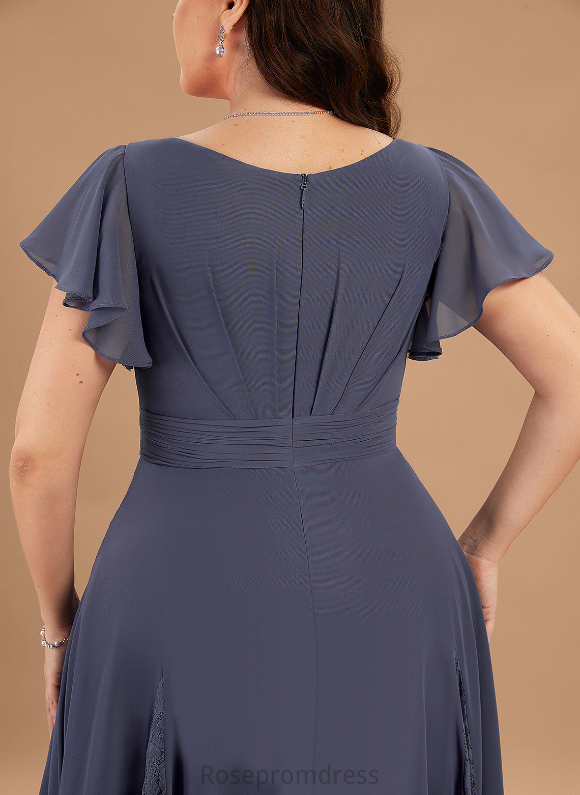 Embellishment Silhouette Fabric A-Line Asymmetrical Neckline V-neck Ruffle Length Gina Bridesmaid Dresses