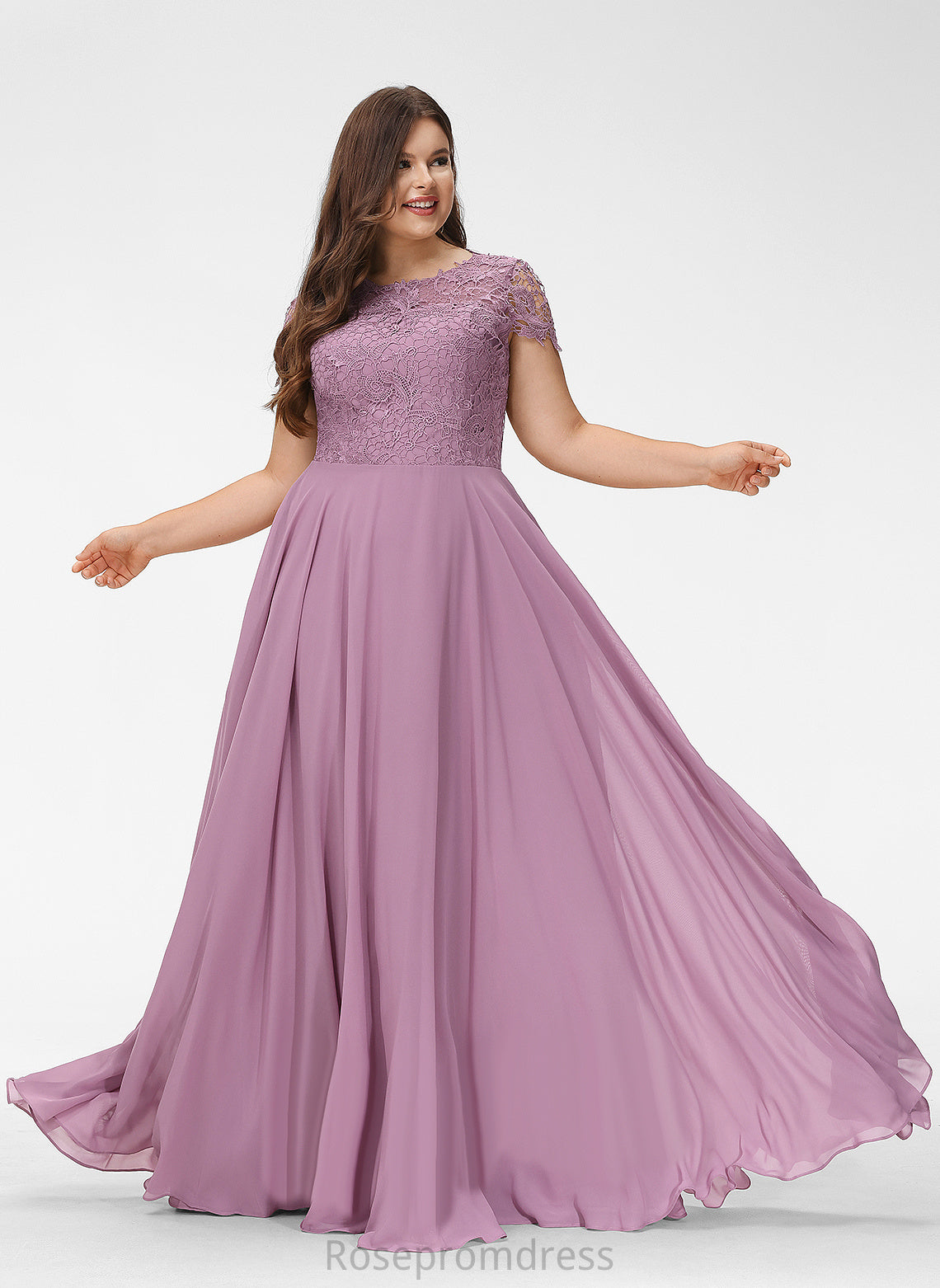 Floor-Length A-Line Chiffon Scoop Lace Nellie Prom Dresses