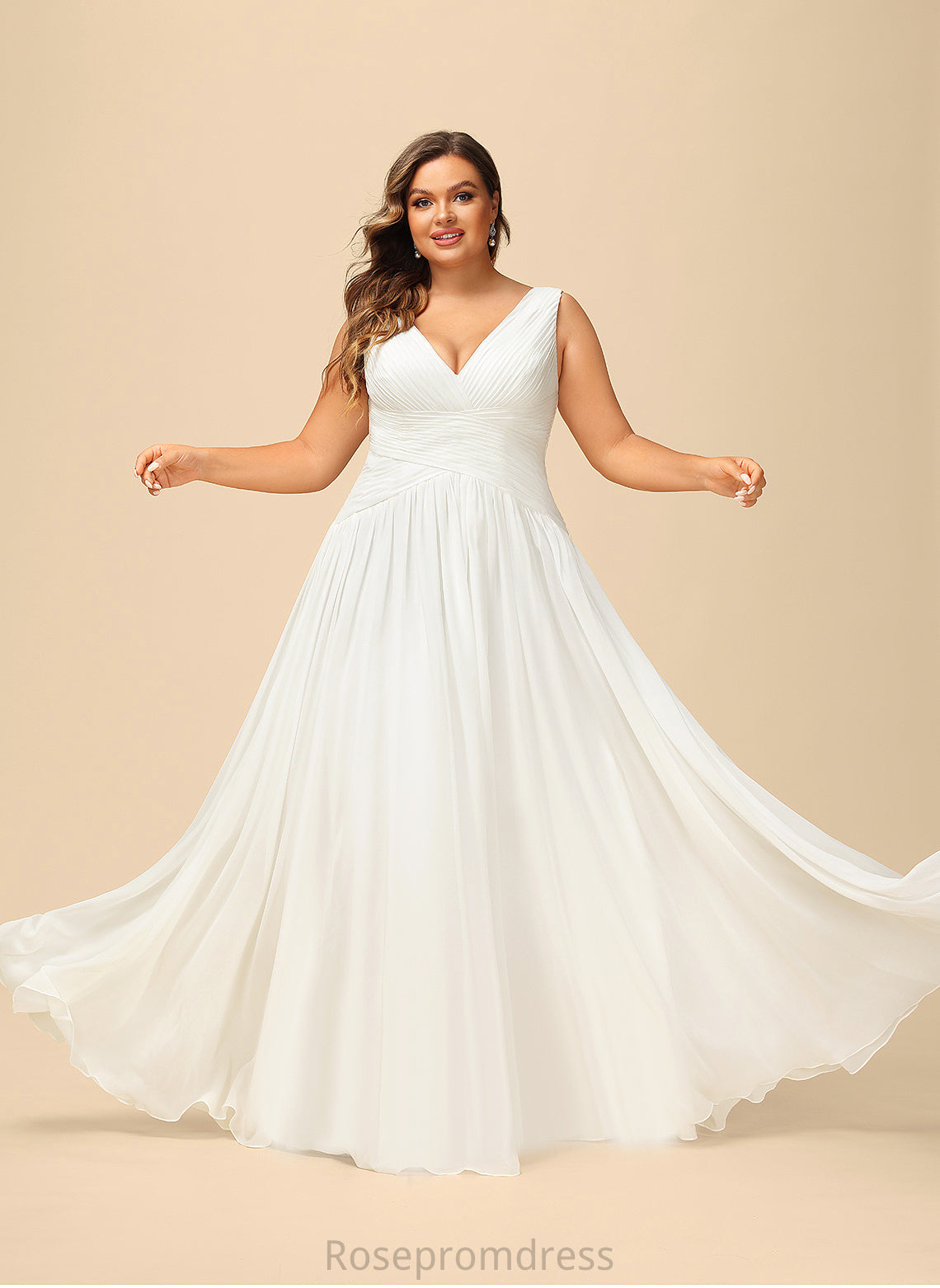 Wedding Dresses V-neck Dress Wedding Chiffon Pleated A-Line Floor-Length With Justine