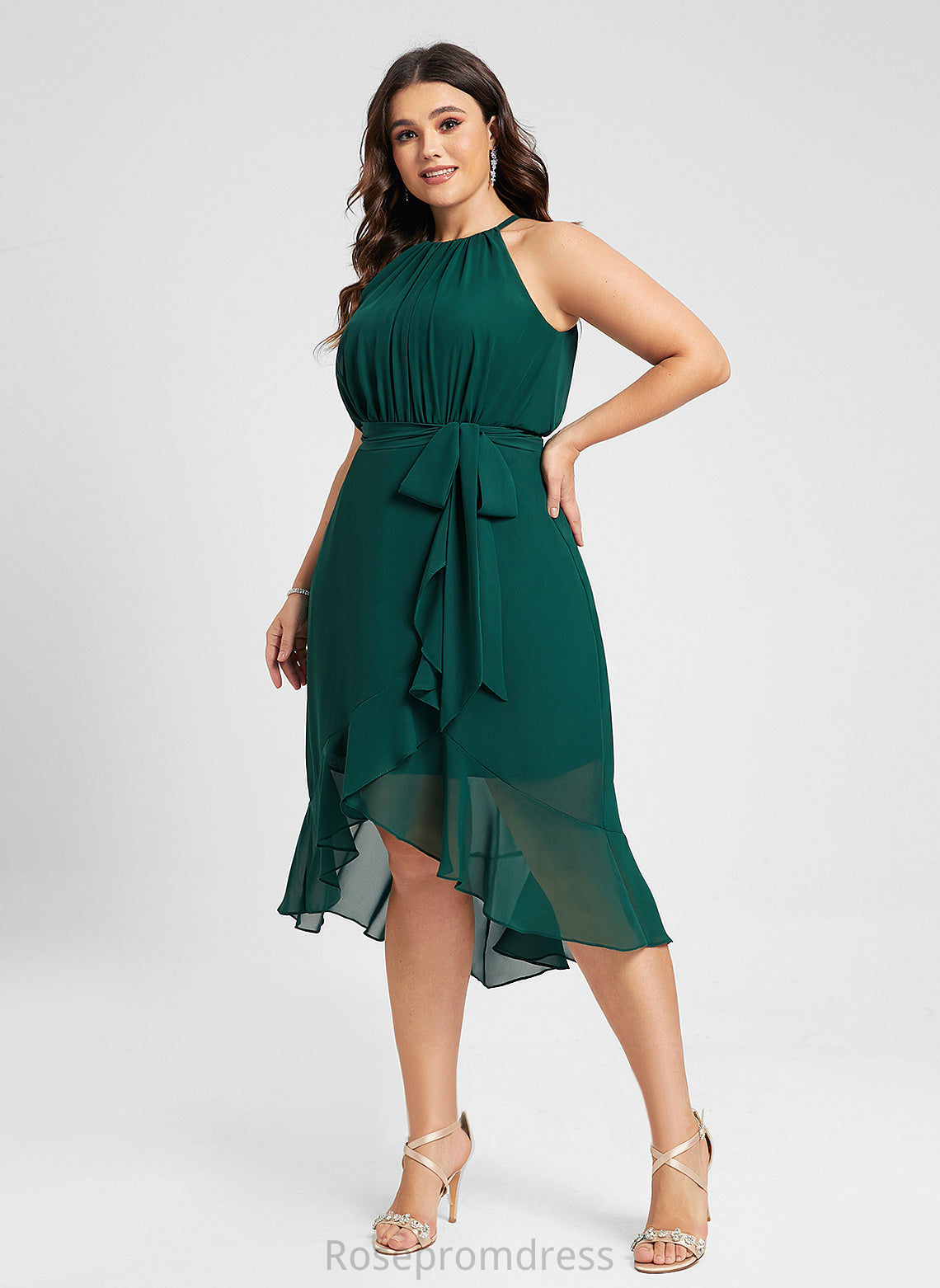 Asymmetrical Chiffon Cocktail Dresses Cocktail A-Line Bow(s) With Stacy Ruffle Neck Scoop Dress