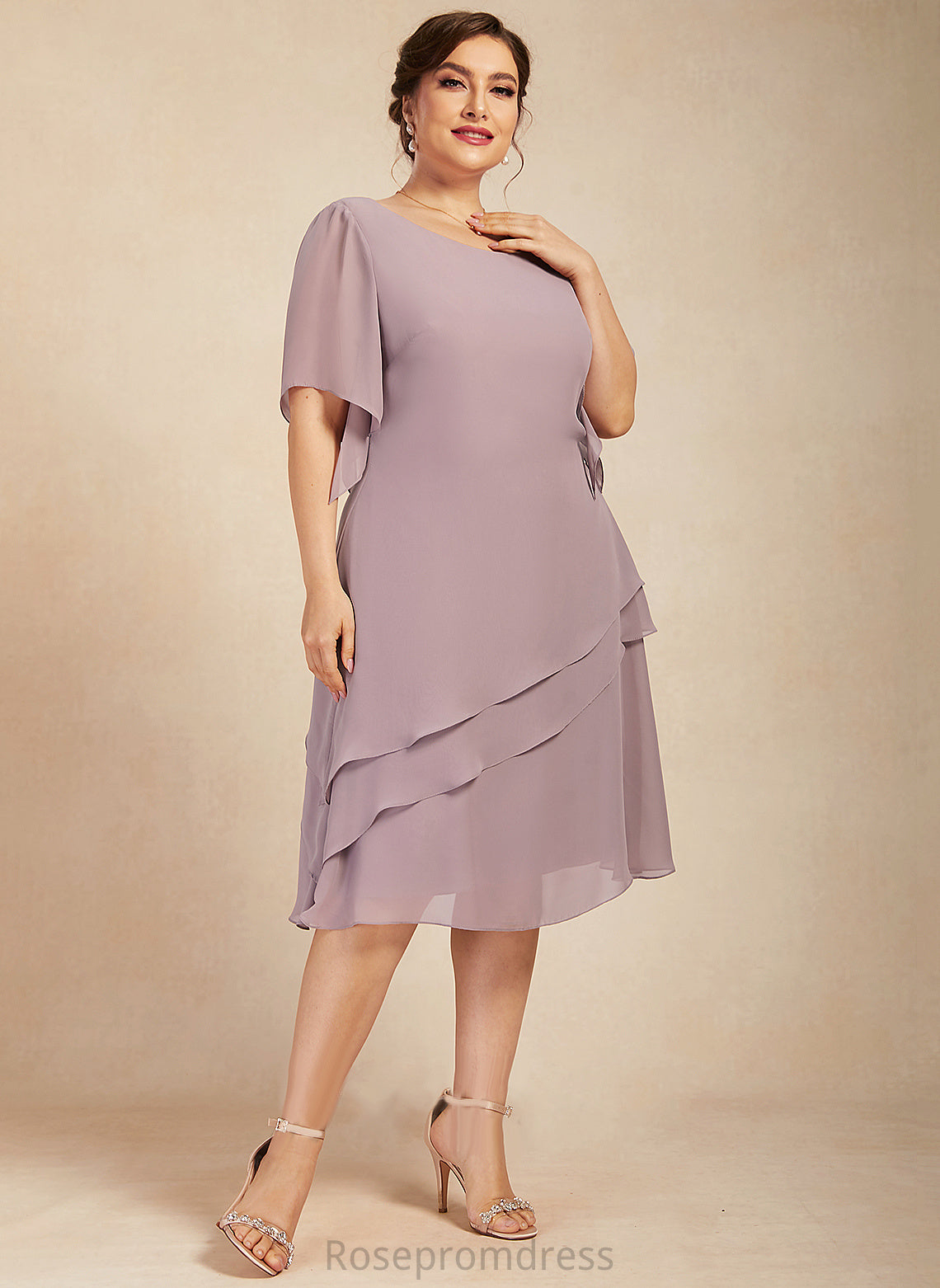 Neck Chiffon Knee-Length Cocktail Dresses Cocktail Cascading A-Line With Scoop Janiyah Dress Ruffles