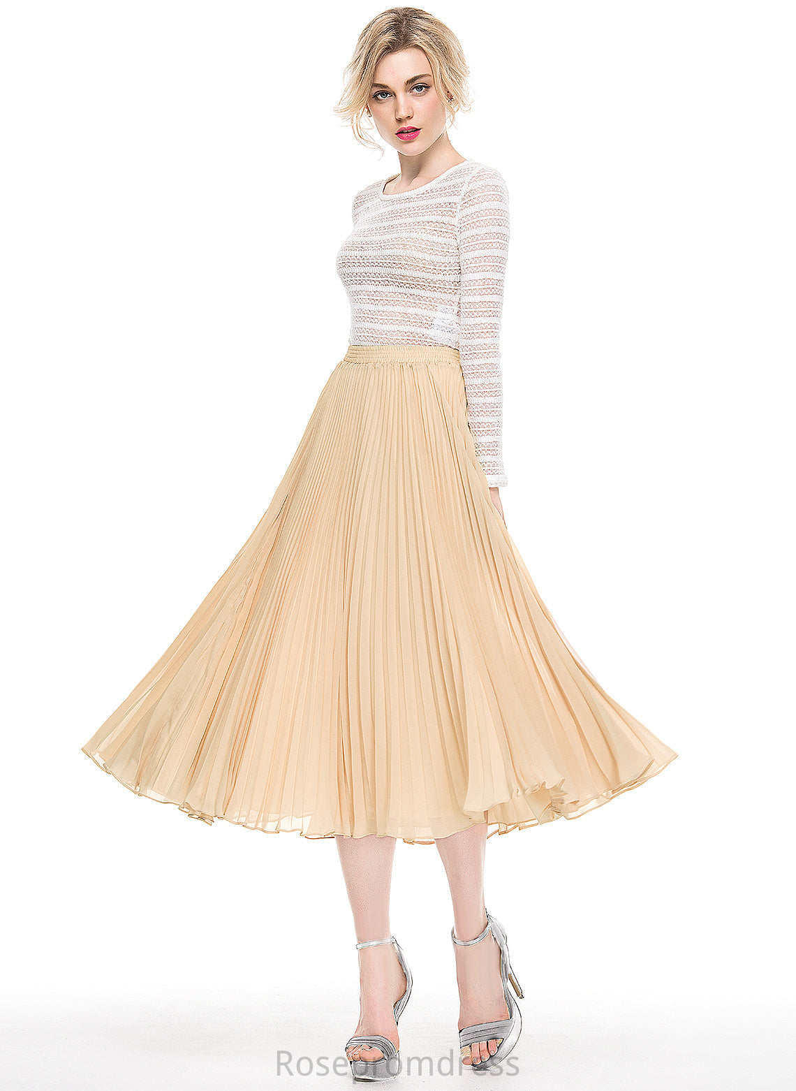 Skirt With Cocktail Pleated A-Line/Princess Chiffon Cocktail Dresses Micah Tea-Length