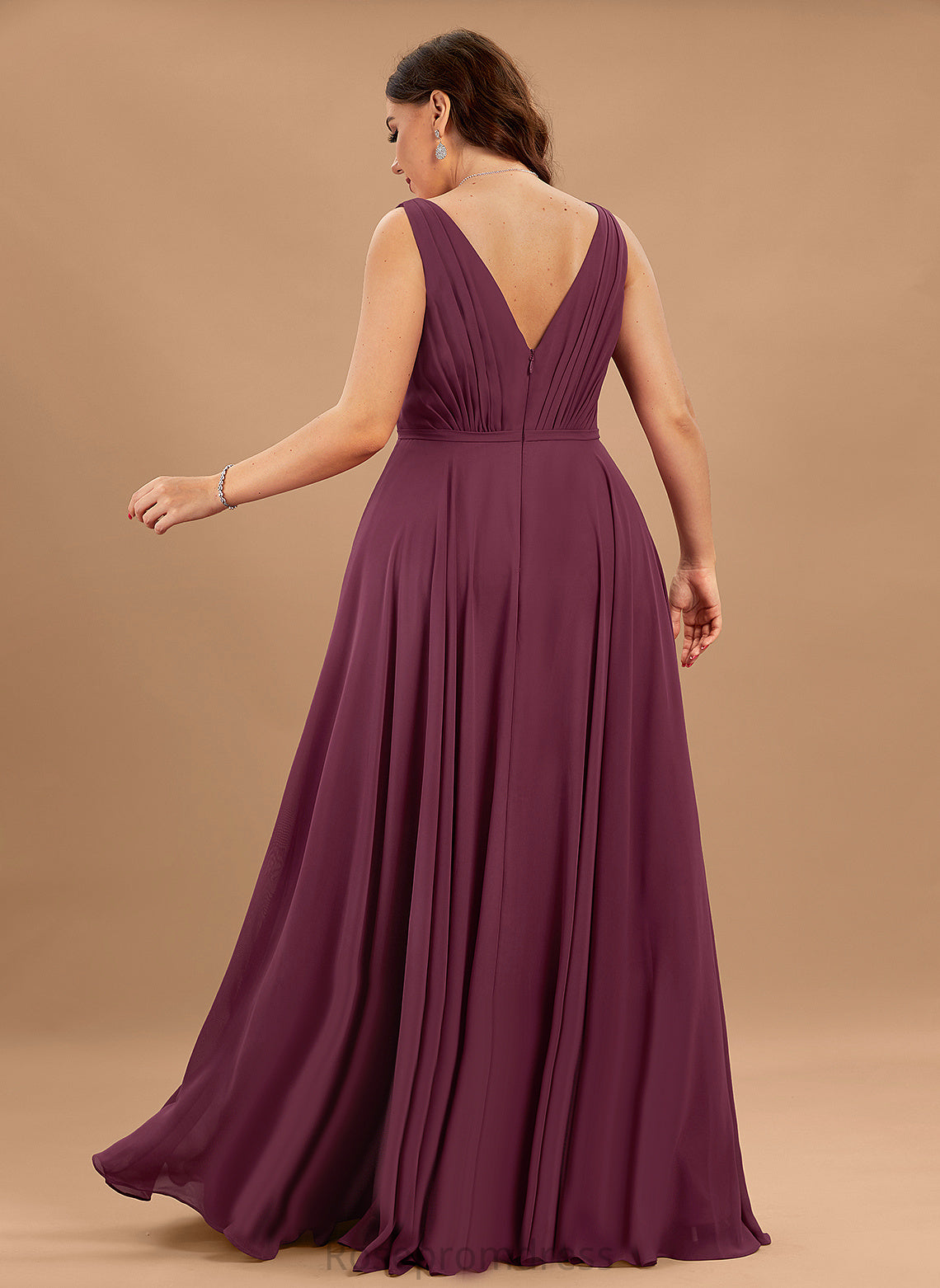 A-Line Floor-Length Pleated Chiffon Prom Dresses V-neck With Violet