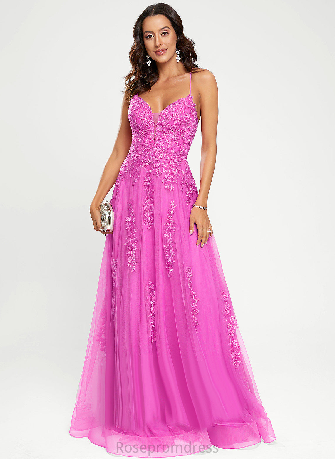 Tulle Floor-Length A-Line Lorena Prom Dresses V-neck