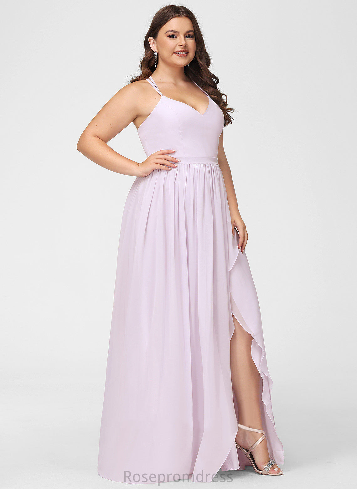 SplitFront Fabric Neckline Length Ruffle Embellishment Asymmetrical A-Line V-neck Silhouette Kailee Bridesmaid Dresses