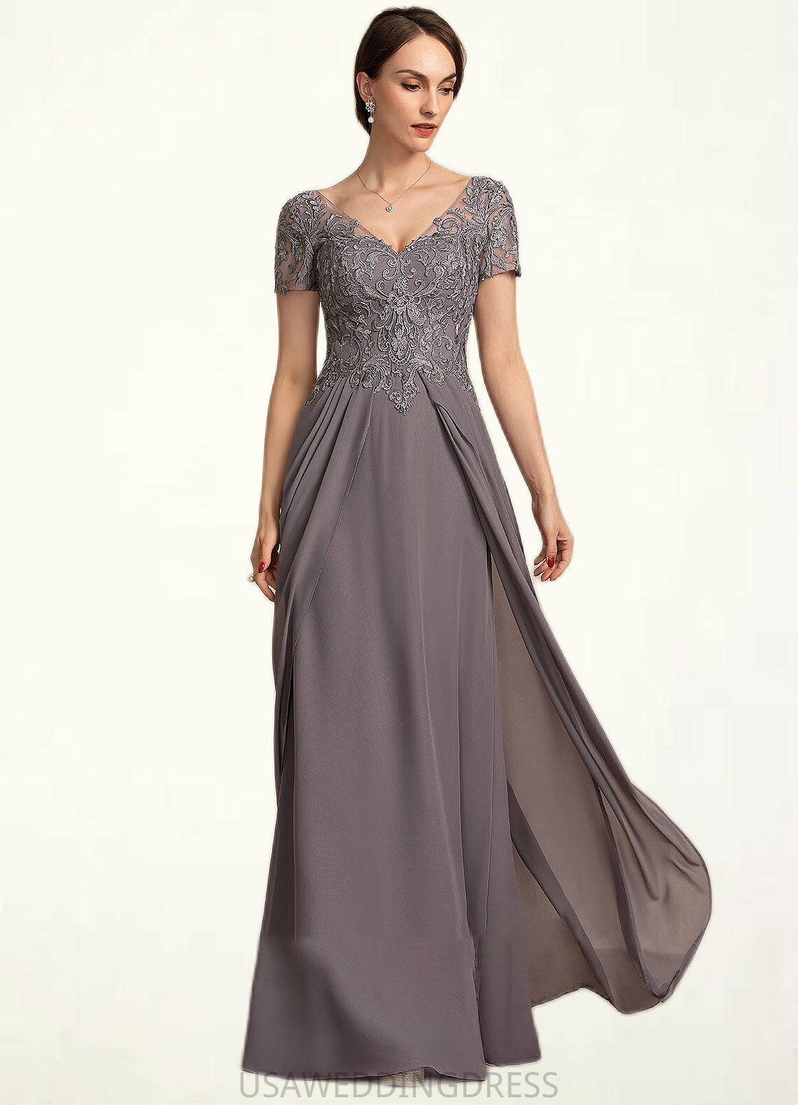 Daisy A-line V-Neck Floor-Length Chiffon Lace Mother of the Bride Dress DS126P0014532