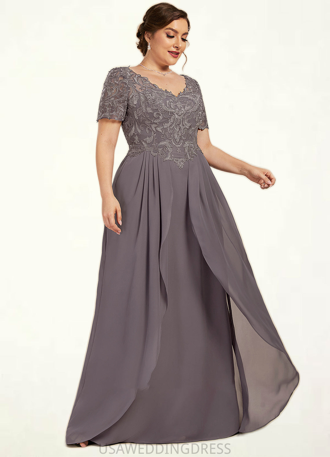 Daisy A-line V-Neck Floor-Length Chiffon Lace Mother of the Bride Dress DS126P0014532