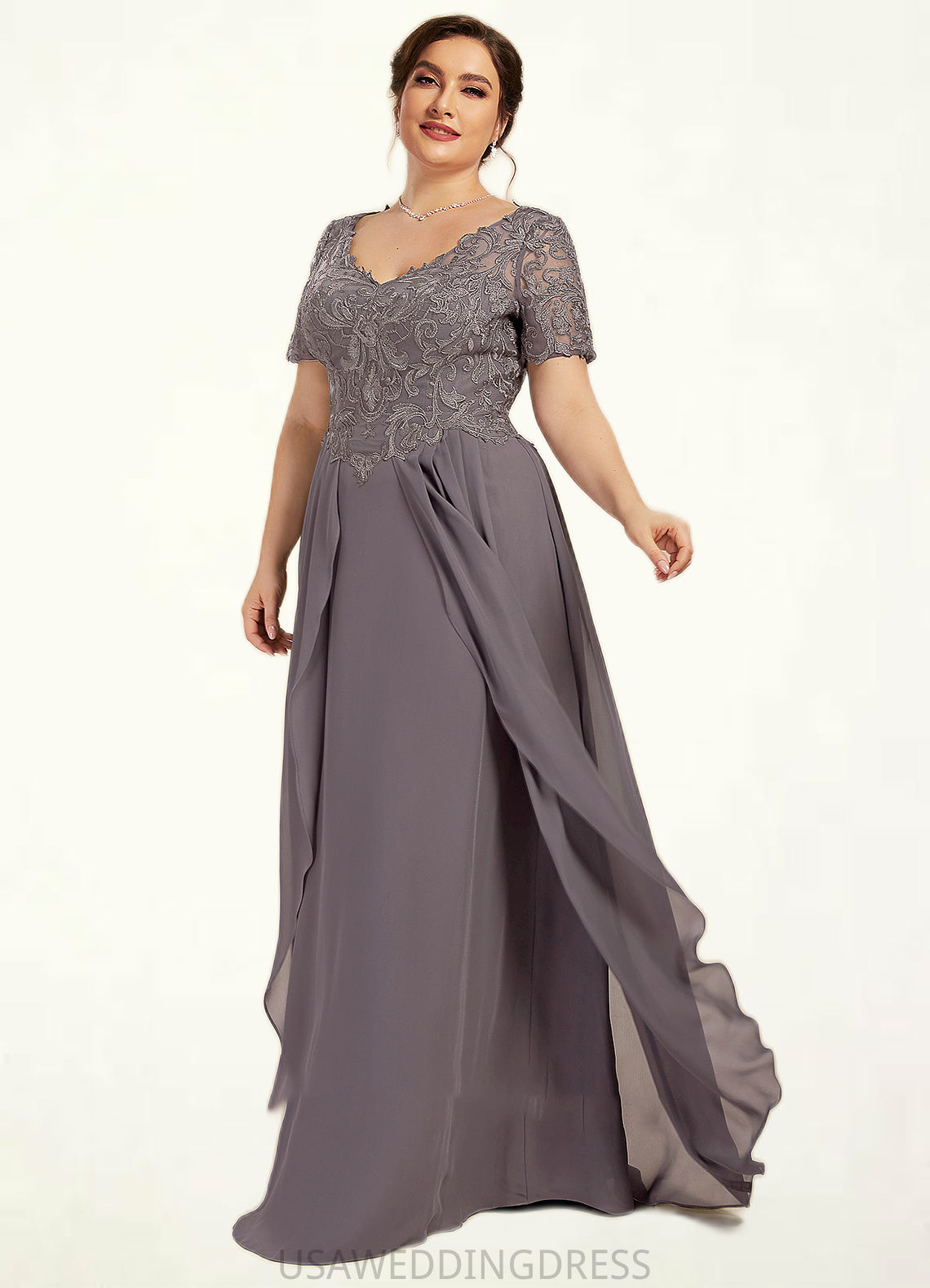 Daisy A-line V-Neck Floor-Length Chiffon Lace Mother of the Bride Dress DS126P0014532