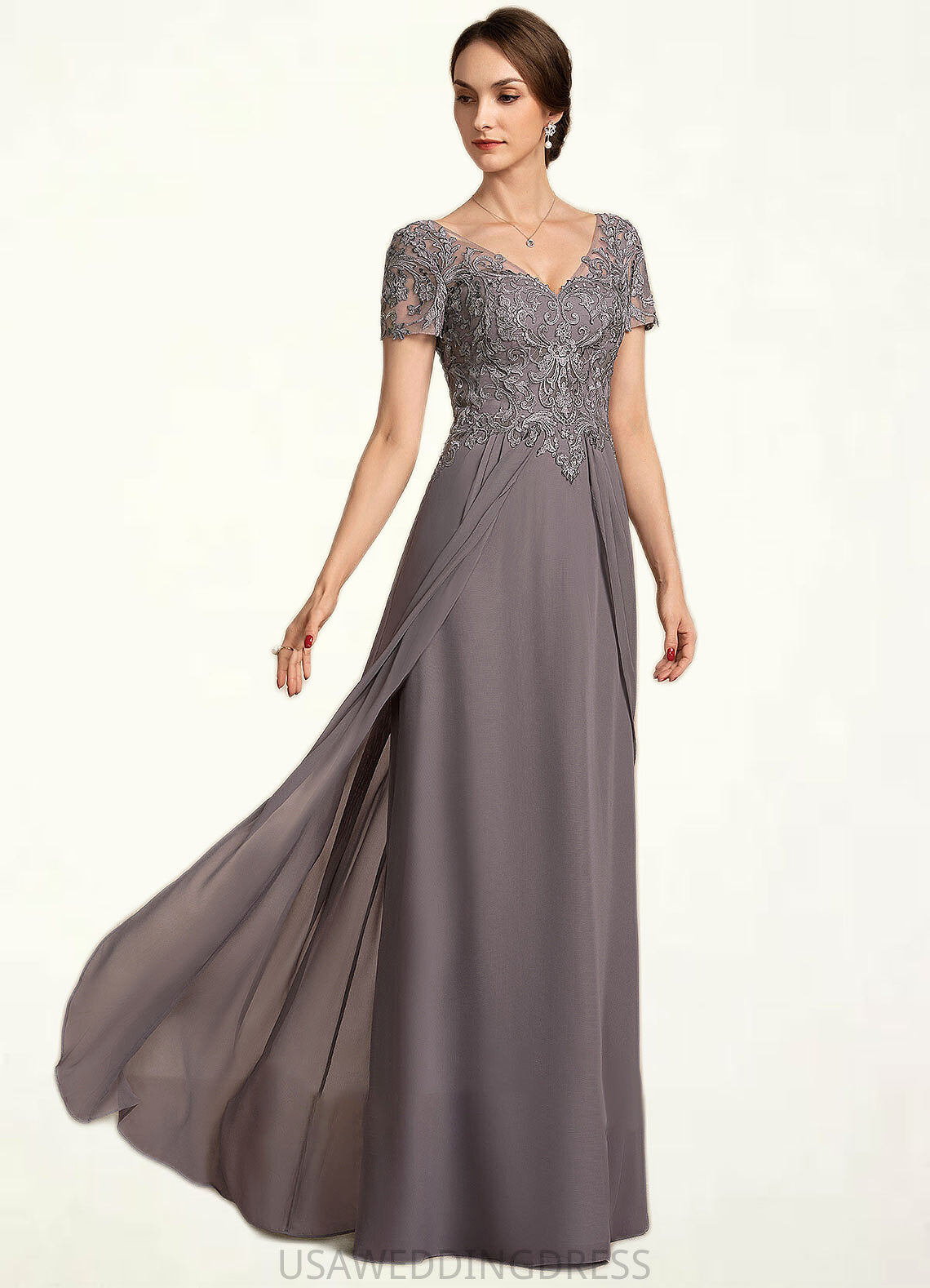 Daisy A-line V-Neck Floor-Length Chiffon Lace Mother of the Bride Dress DS126P0014532