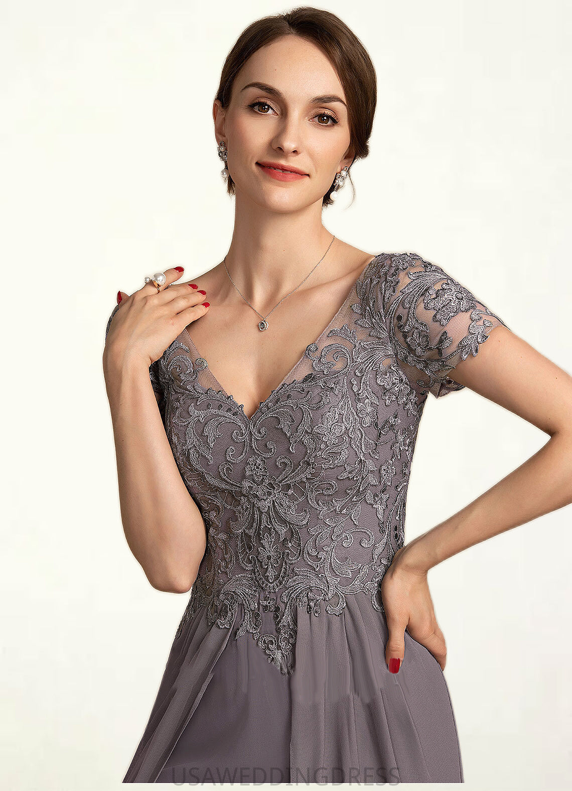 Daisy A-line V-Neck Floor-Length Chiffon Lace Mother of the Bride Dress DS126P0014532