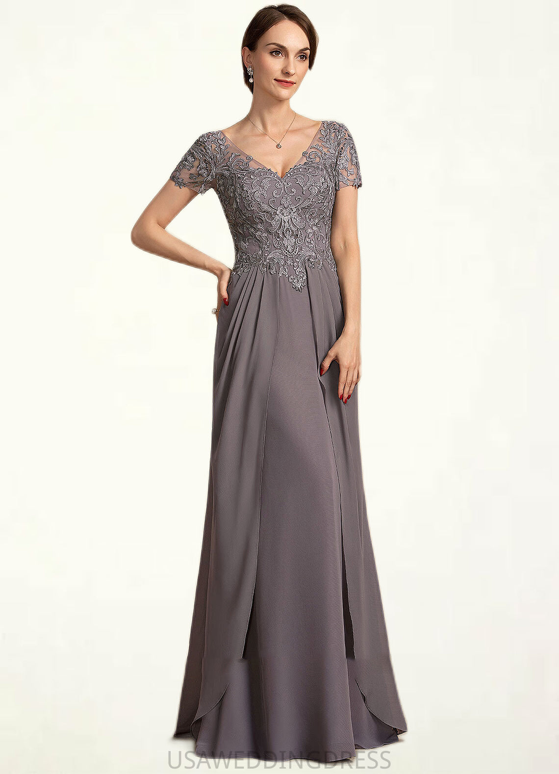 Daisy A-line V-Neck Floor-Length Chiffon Lace Mother of the Bride Dress DS126P0014532