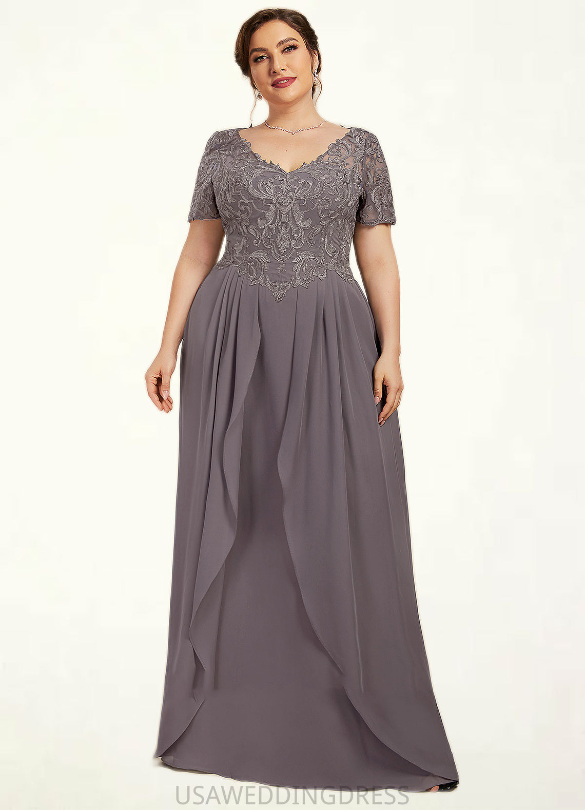 Daisy A-line V-Neck Floor-Length Chiffon Lace Mother of the Bride Dress DS126P0014532