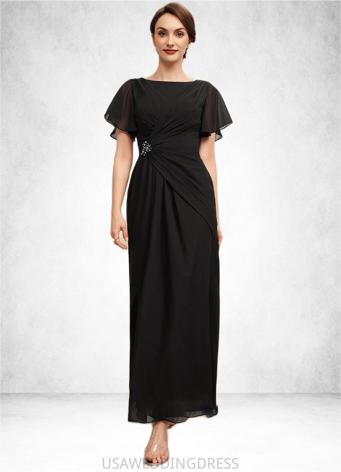 Emma A-Line Scoop Neck Ankle-Length Chiffon Mother of the Bride Dress With Ruffle Beading DS126P0014533