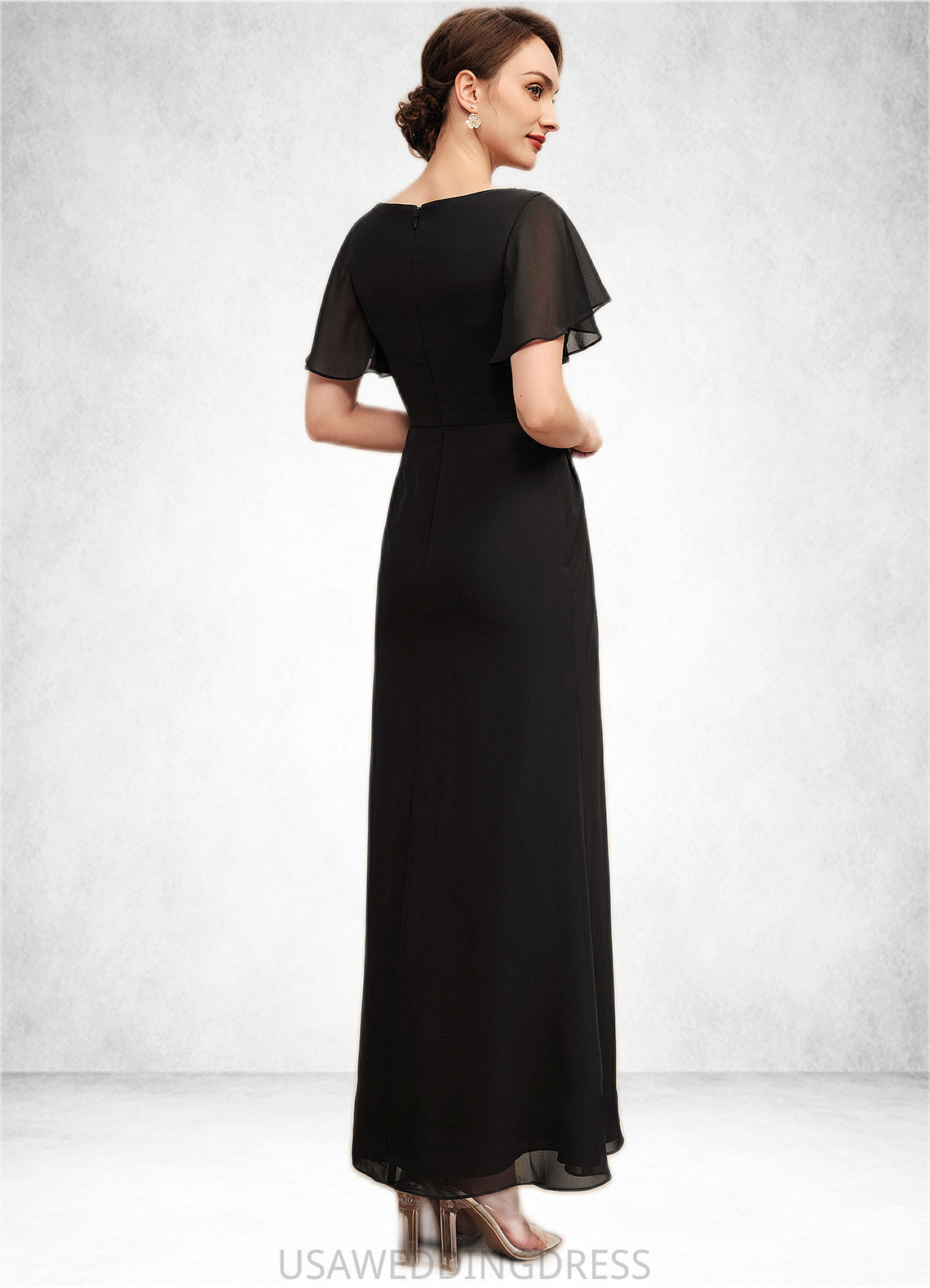 Emma A-Line Scoop Neck Ankle-Length Chiffon Mother of the Bride Dress With Ruffle Beading DS126P0014533