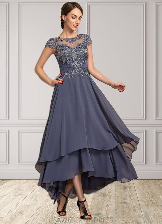 Julia A-Line Scoop Neck Asymmetrical Chiffon Lace Mother of the Bride Dress With Beading DS126P0014534