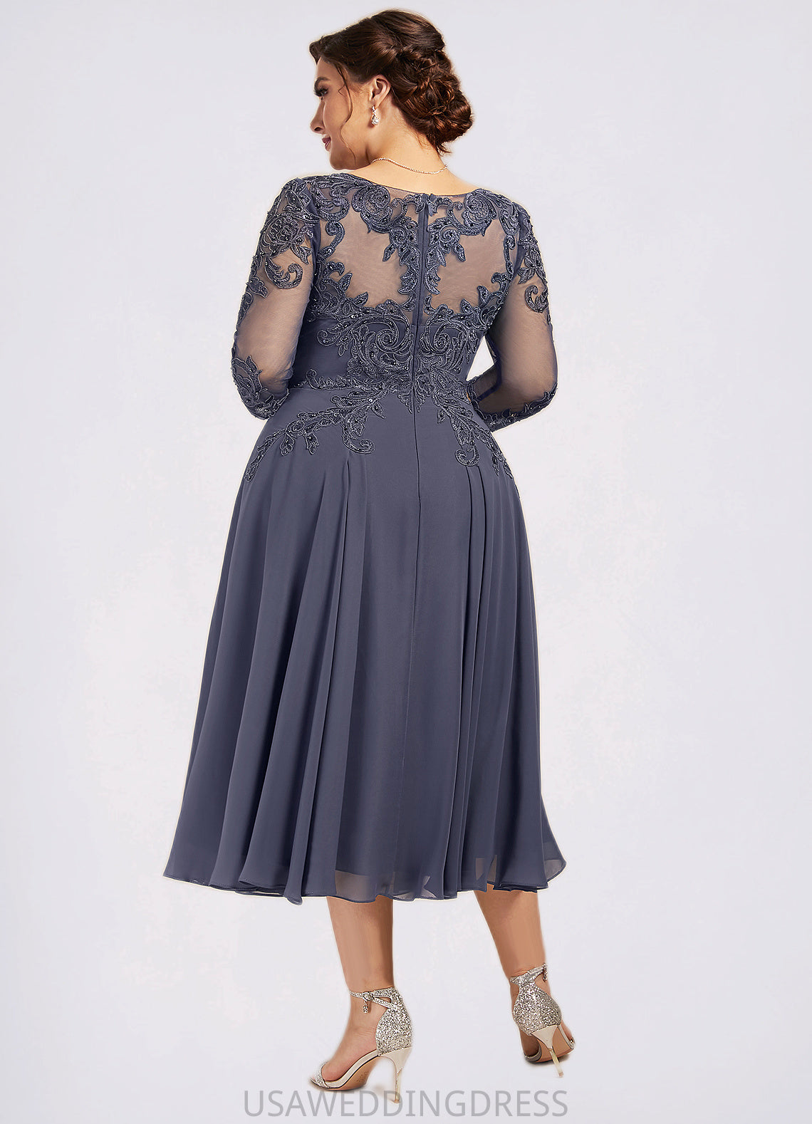 Quinn A-Line Scoop Neck Tea-Length Chiffon Lace Mother of the Bride Dress With Beading Sequins DS126P0014535