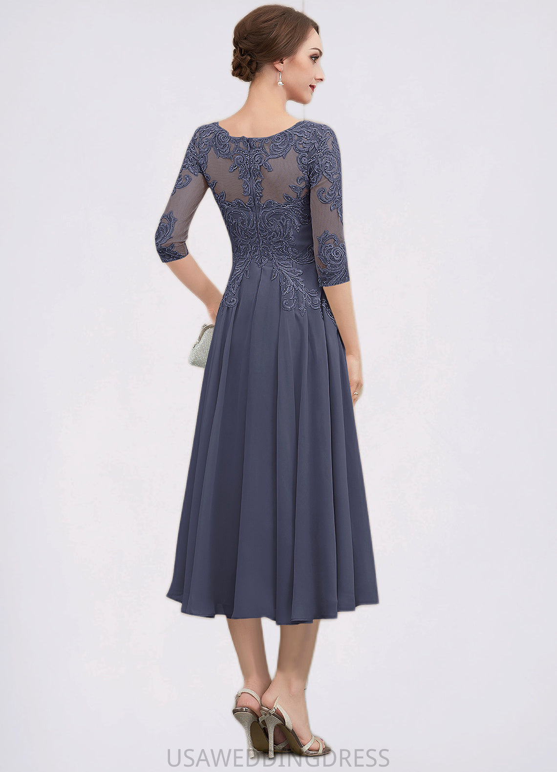 Quinn A-Line Scoop Neck Tea-Length Chiffon Lace Mother of the Bride Dress With Beading Sequins DS126P0014535