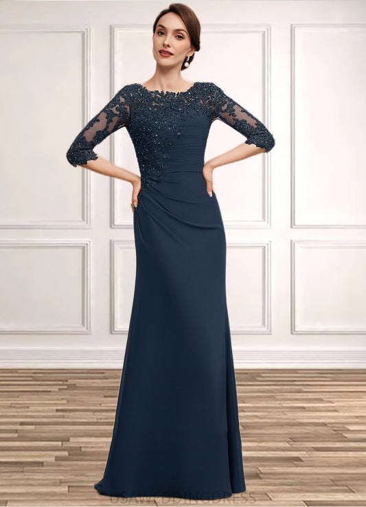 Peyton A-Line Scoop Neck Floor-Length Chiffon Lace Mother of the Bride Dress With Ruffle Beading Sequins DS126P0014536