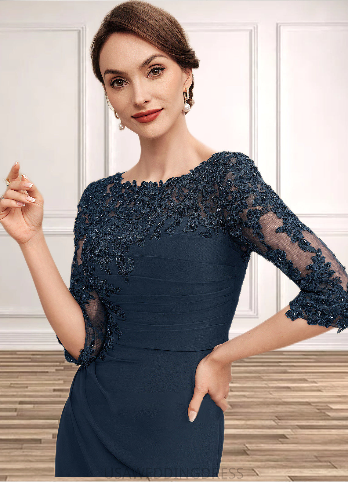 Peyton A-Line Scoop Neck Floor-Length Chiffon Lace Mother of the Bride Dress With Ruffle Beading Sequins DS126P0014536