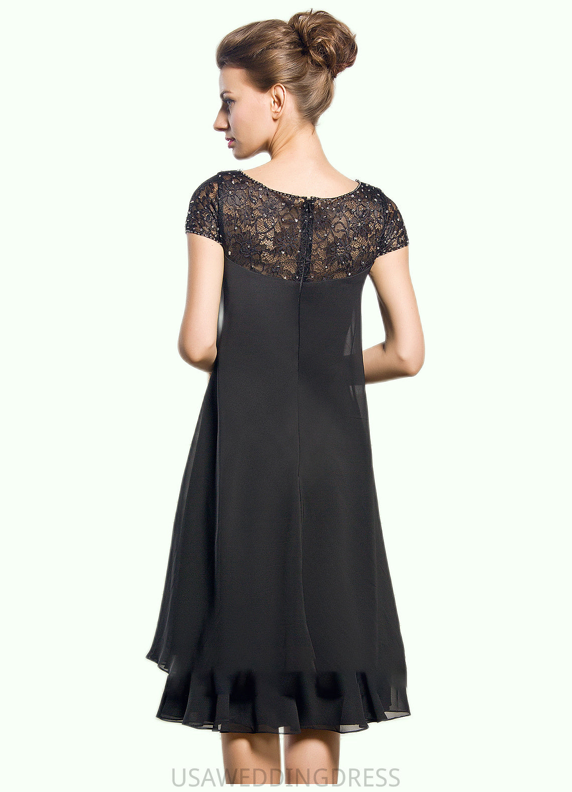 Hilda Empire Scoop Neck Knee-Length Chiffon Mother of the Bride Dress With Beading Sequins DS126P0014537