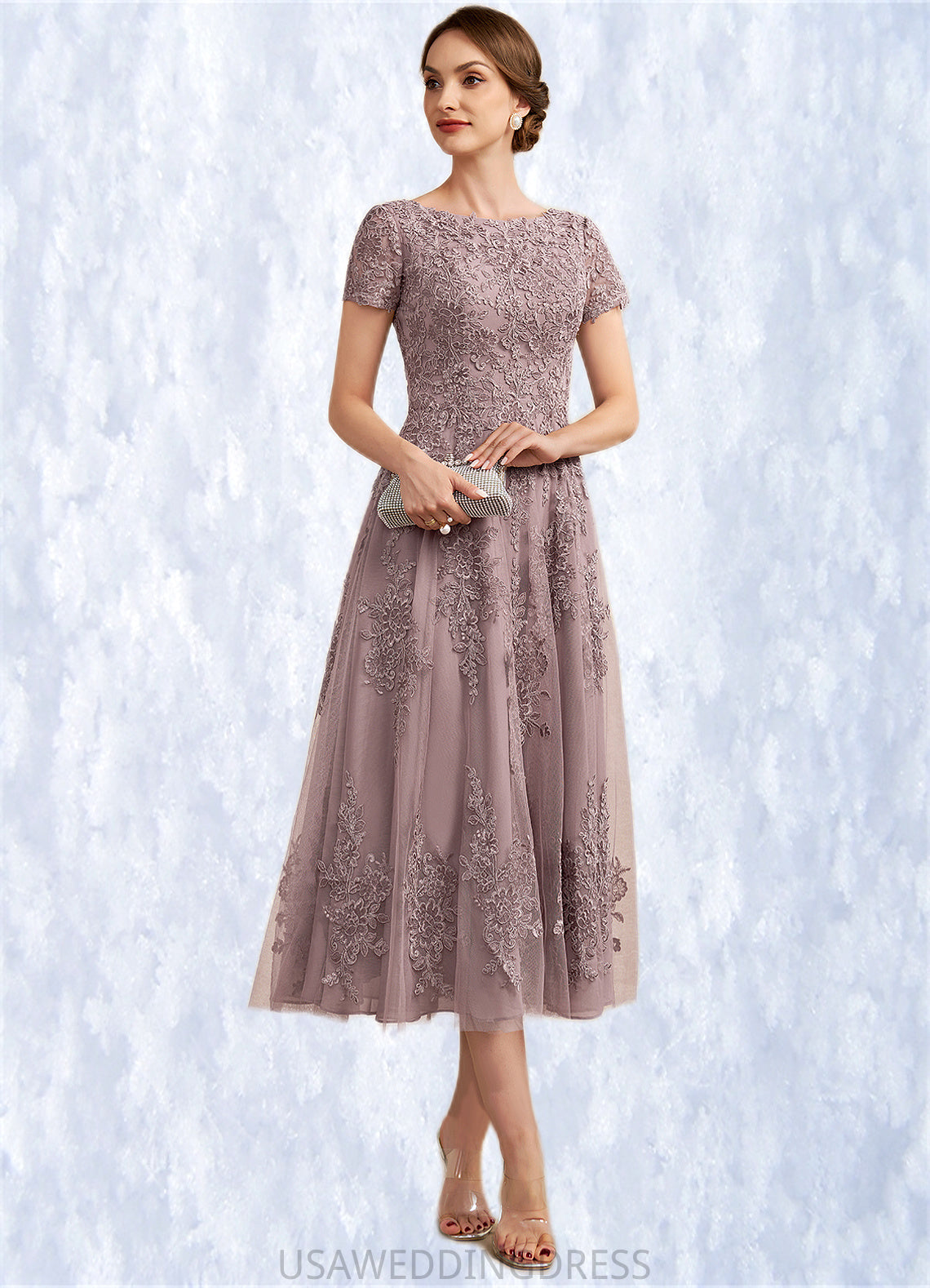 Mya A-Line Scoop Neck Tea-Length Tulle Lace Mother of the Bride Dress DS126P0014538