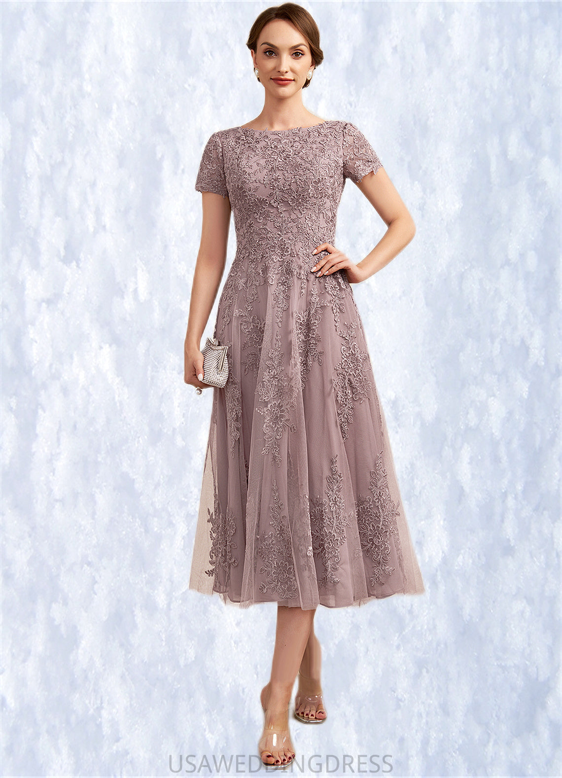 Mya A-Line Scoop Neck Tea-Length Tulle Lace Mother of the Bride Dress DS126P0014538