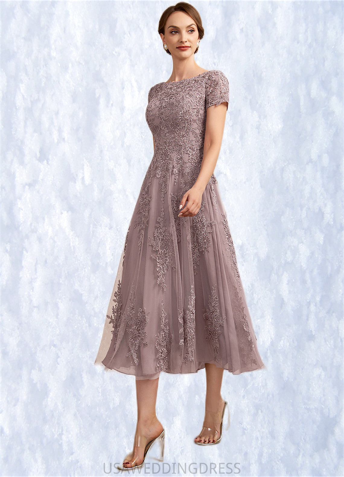 Mya A-Line Scoop Neck Tea-Length Tulle Lace Mother of the Bride Dress DS126P0014538