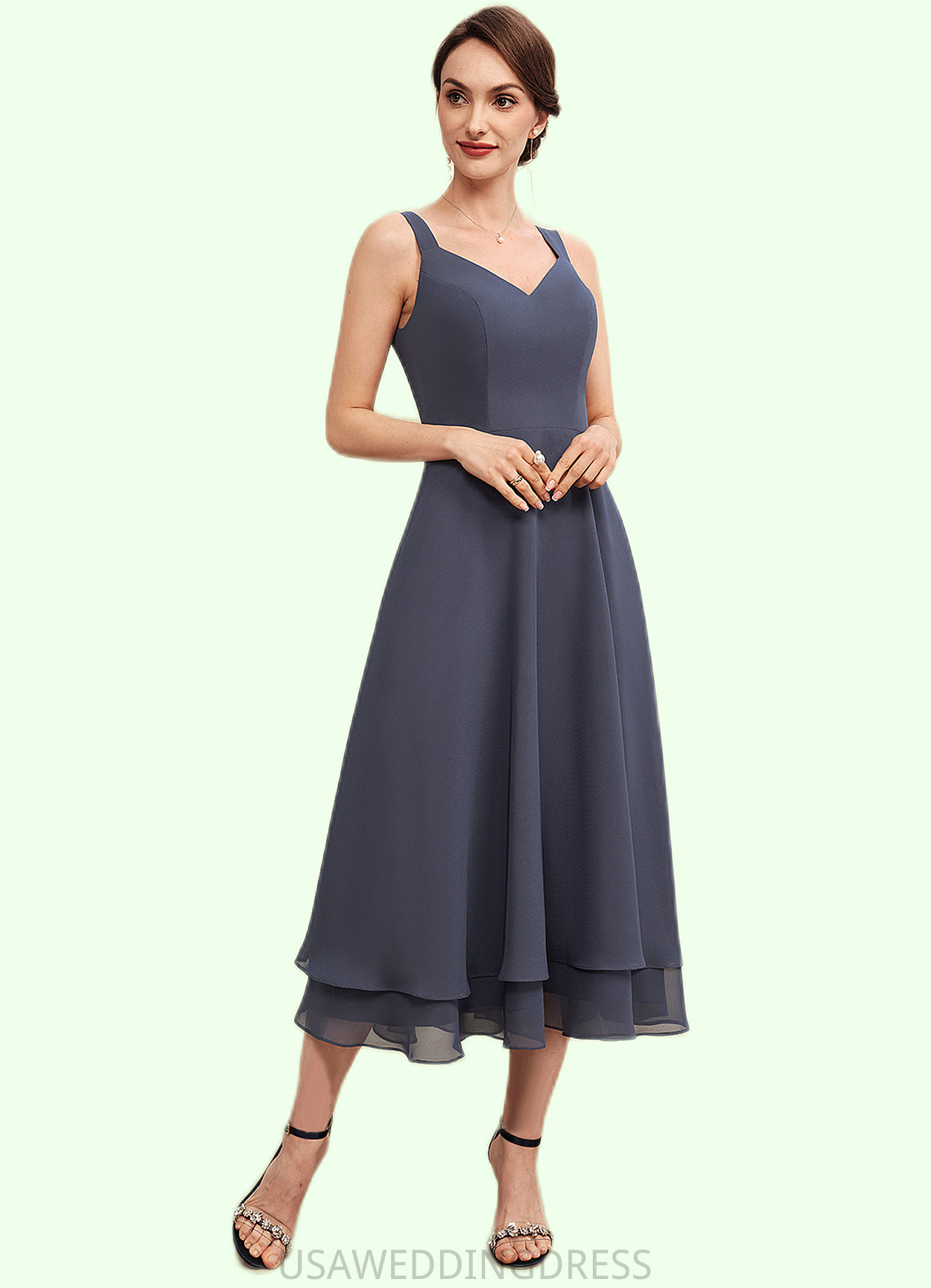 Eve A-line V-Neck Tea-Length Chiffon Mother of the Bride Dress DS126P0014540