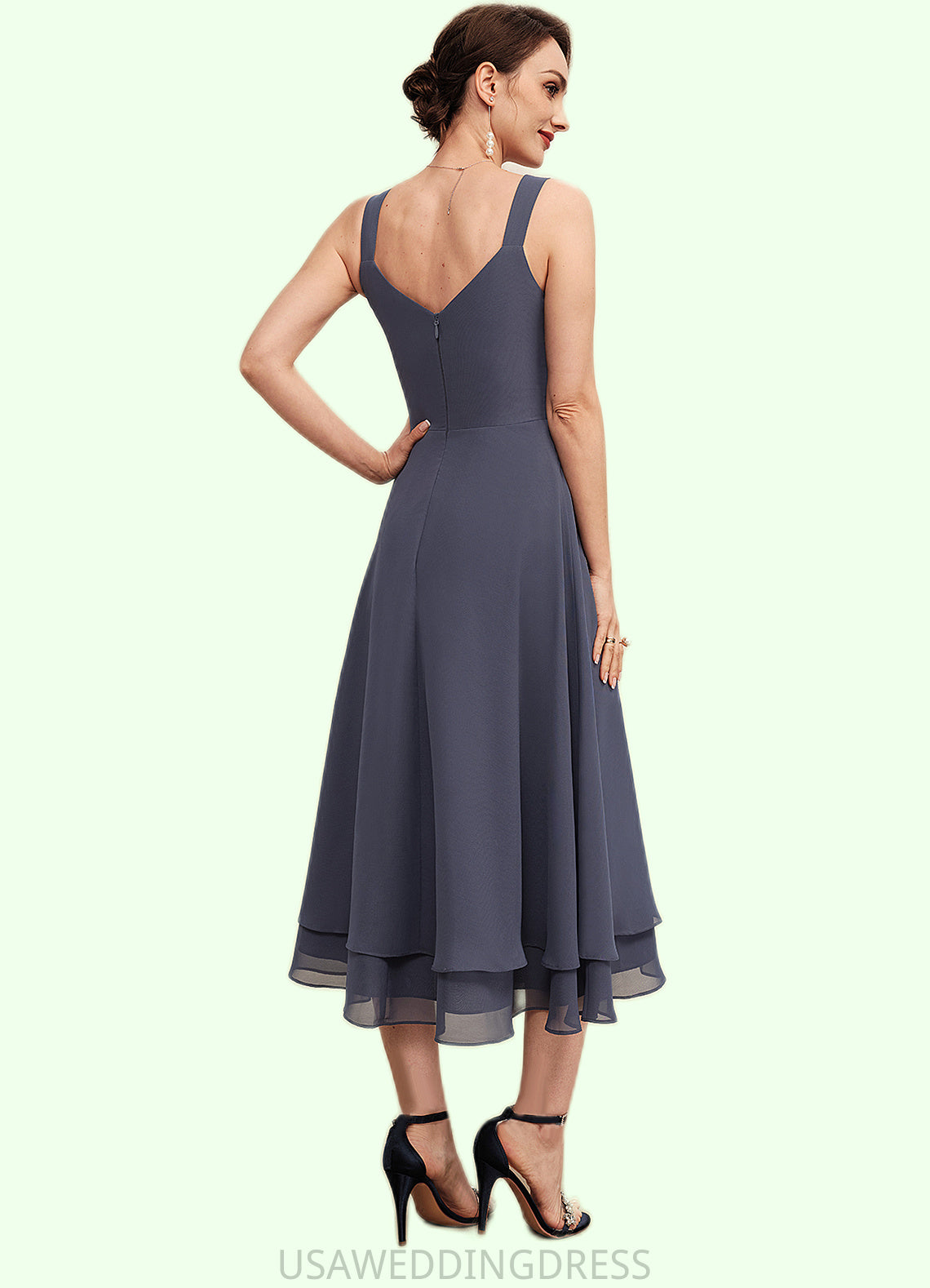 Eve A-line V-Neck Tea-Length Chiffon Mother of the Bride Dress DS126P0014540