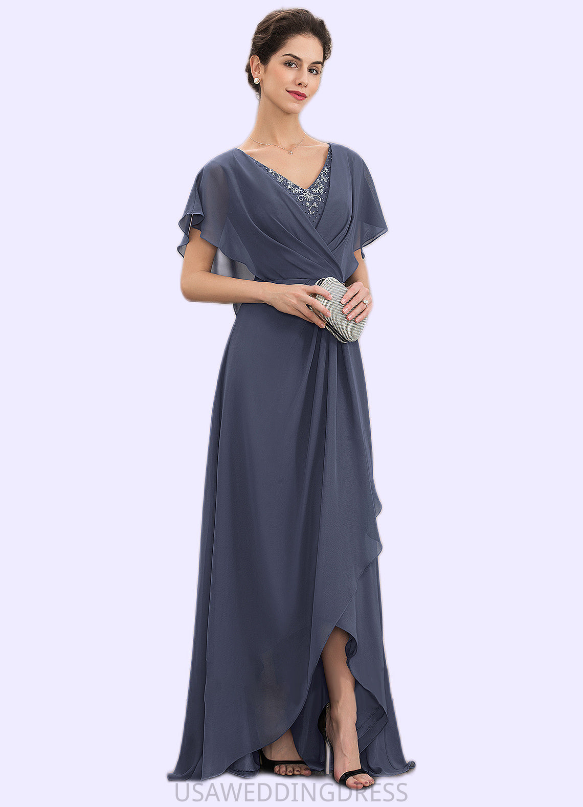 Celia A-Line V-neck Asymmetrical Chiffon Mother of the Bride Dress With Beading Sequins DS126P0014541