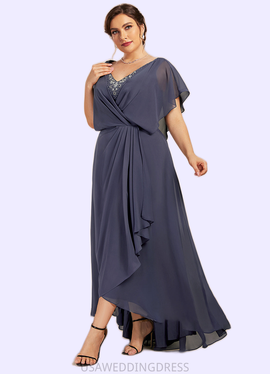 Celia A-Line V-neck Asymmetrical Chiffon Mother of the Bride Dress With Beading Sequins DS126P0014541