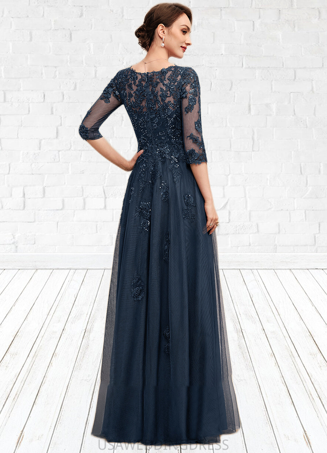 Ansley A-Line V-neck Floor-Length Tulle Lace Mother of the Bride Dress With Sequins DS126P0014543