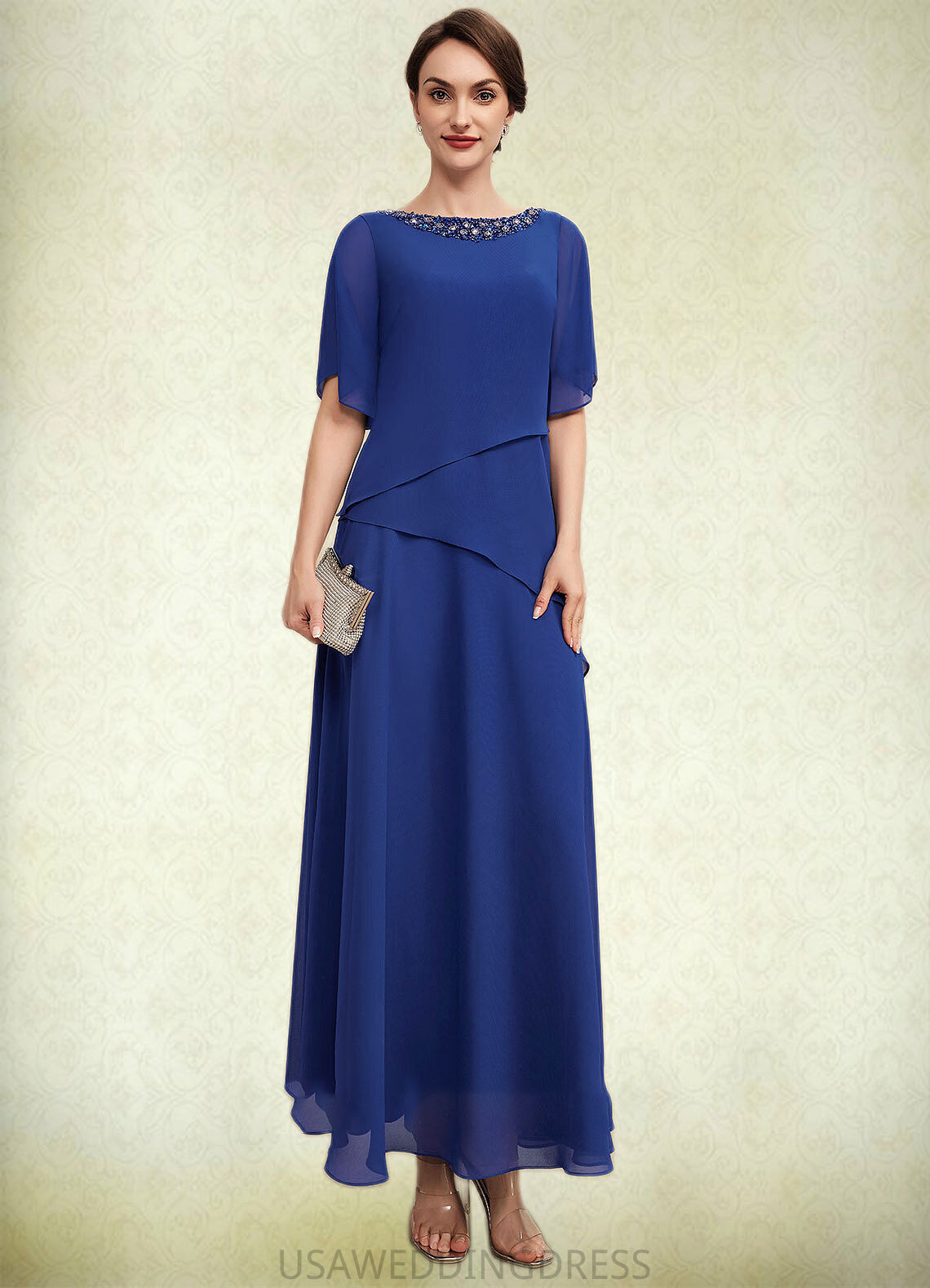 Elisabeth A-Line Scoop Neck Ankle-Length Chiffon Mother of the Bride Dress With Beading DS126P0014544