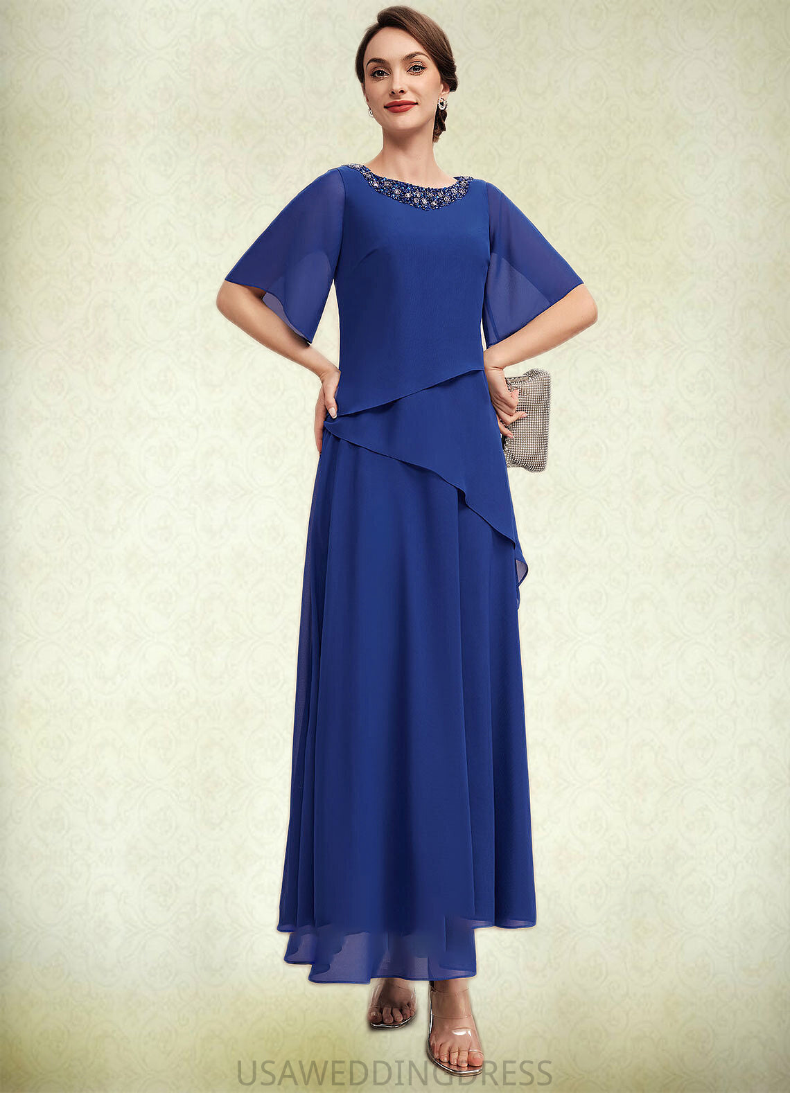 Elisabeth A-Line Scoop Neck Ankle-Length Chiffon Mother of the Bride Dress With Beading DS126P0014544