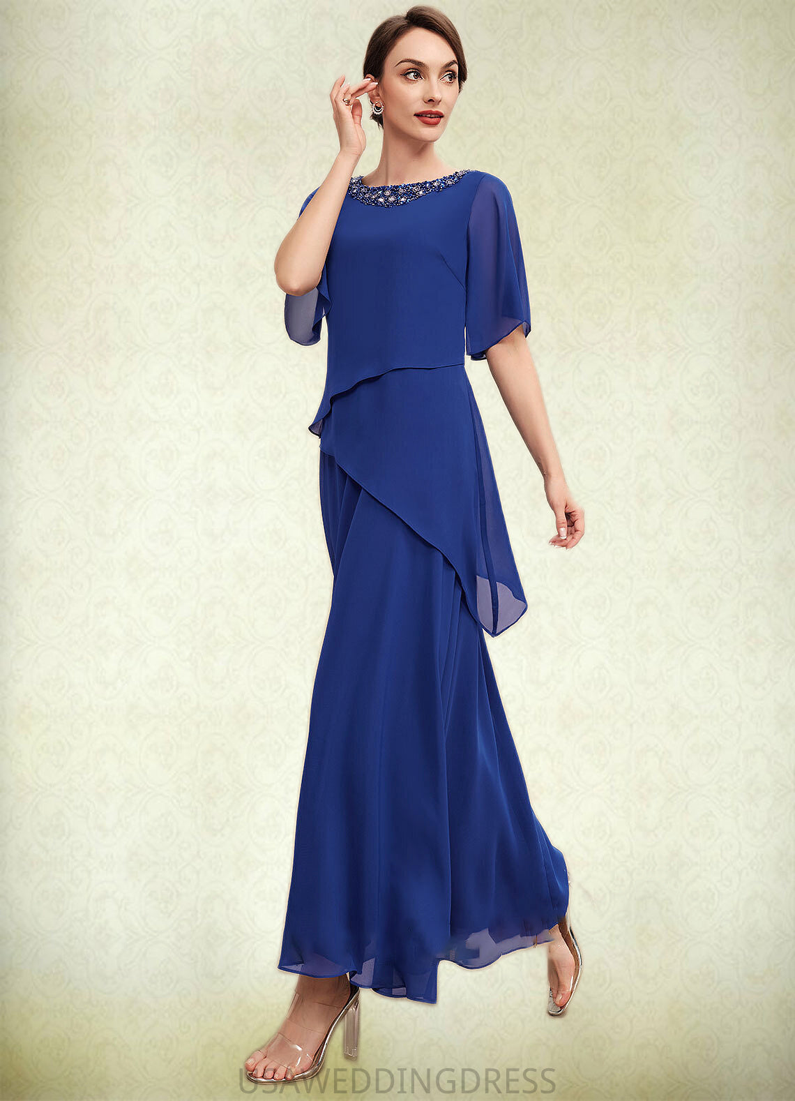 Elisabeth A-Line Scoop Neck Ankle-Length Chiffon Mother of the Bride Dress With Beading DS126P0014544